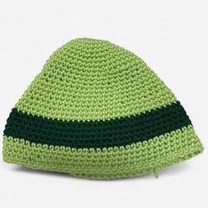 Vintage handmade lime and dark green stripped beanie